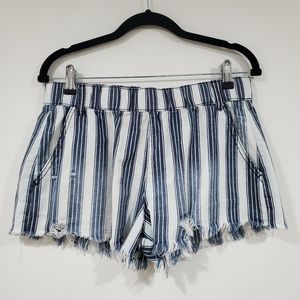Rewash Striped Raw Hem Distressed Shorts Women's Size M